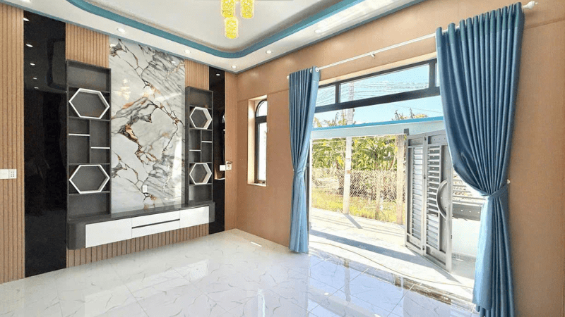 ứng dụng tấm ốp vân gỗ trang trí phòng khách